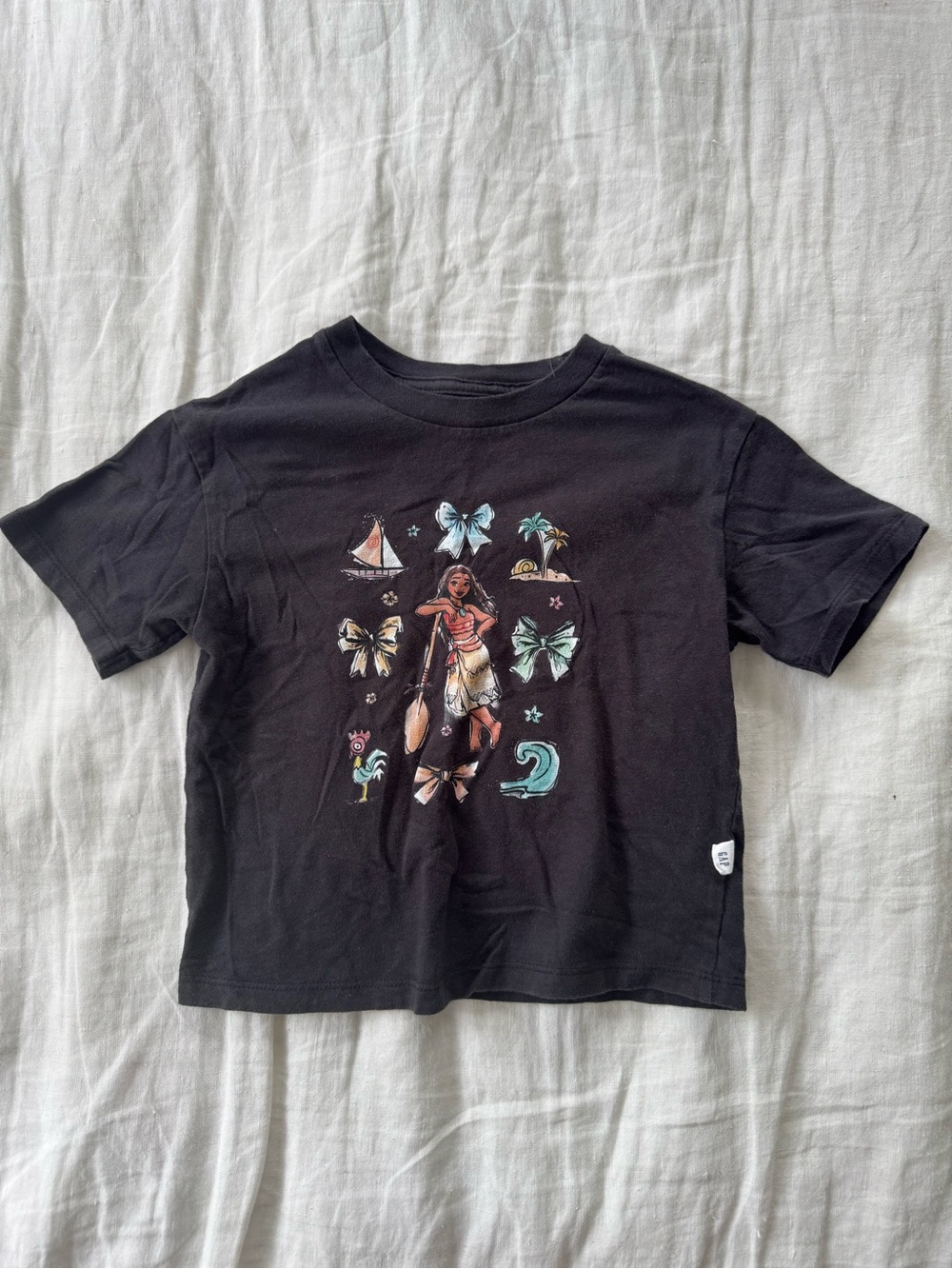 GAP Black Short-Sleeve Tee with Tropical Girl Graphic